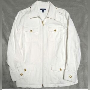 Chaps Denim Jacket Zip Pockets Epaulettes Gold Buttons Sz 2XL